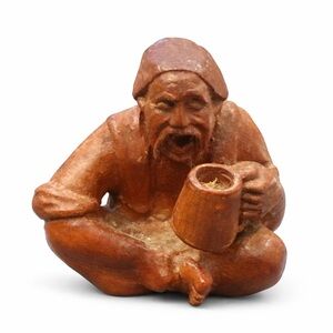 Early Ukrainian Netsuke Carving Cossack Man w Mug  Folk Wood Figure